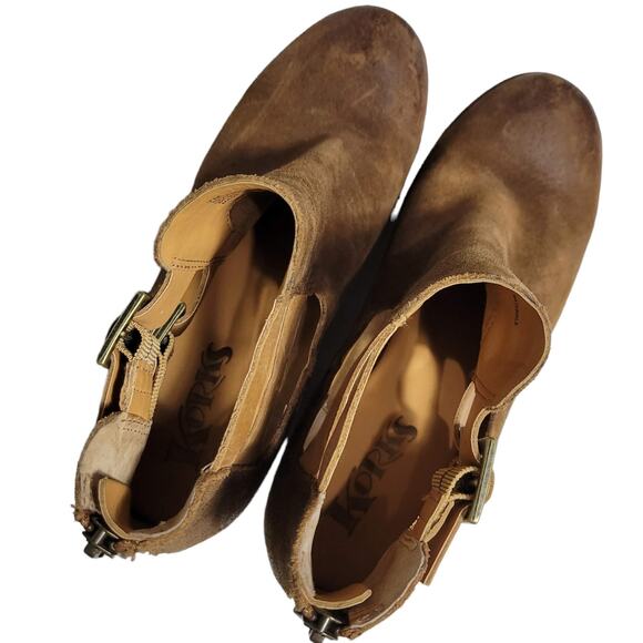 Korks Ease Gabriela Ankle Boots Brown Tan Leather Booties Distressed Boho Size 7 - Picture 8 of 13